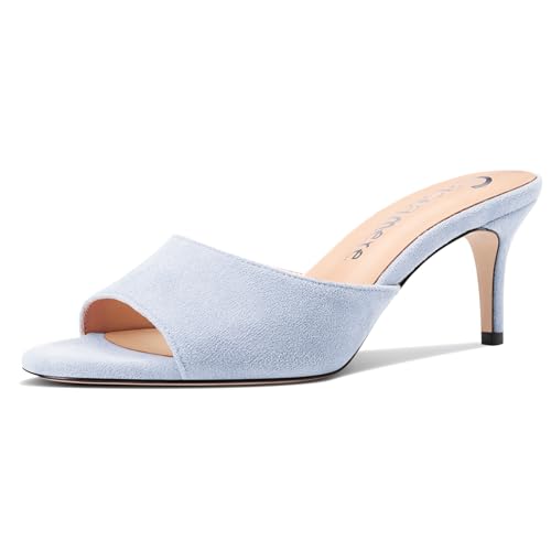 Castamere Damen Mittlerem Kitten Absatz Heel Peep Open Runde Zehenkappe Sandalen Slip-on Dress Pantoletten Schuhe Büroschuhe Sommer Schuhe 6.5 CM Heels Hellblau 41 EU von Castamere