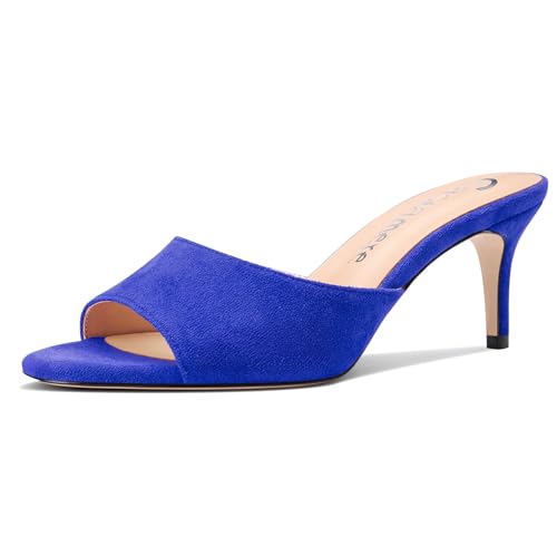 Castamere Damen Mittlerem Kitten Absatz Heel Peep Open Runde Zehenkappe Sandalen Slip-on Dress Pantoletten Schuhe Büroschuhe Sommer Schuhe 6.5 CM Heels Königsblau 40 EU von Castamere