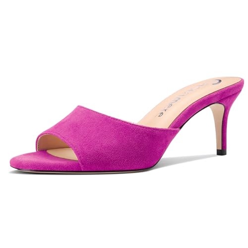 Castamere Damen Mittlerem Kitten Absatz Heel Peep Open Runde Zehenkappe Sandalen Slip-on Dress Pantoletten Schuhe Büroschuhe Sommer Schuhe 6.5 CM Heels Magenta 38 EU von Castamere