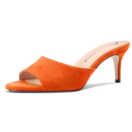 Castamere Damen Mittlerem Kitten Absatz Heel Peep Open Runde Zehenkappe Sandalen Slip-on Dress Pantoletten Schuhe Büroschuhe Sommer Schuhe 6.5 CM Heels Orange 39 EU von Castamere