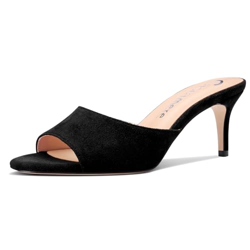 Castamere Damen Mittlerem Kitten Absatz Heel Peep Open Runde Zehenkappe Sandalen Slip-on Dress Pantoletten Schuhe Büroschuhe Sommer Schuhe 6.5 CM Heels Schwarz 36 EU von Castamere