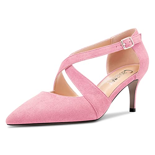 Castamere Damen Mittlerem Stiletto Absatz Heel Spitze Zehenkappe Pumps Kreuzriemen Sexy Klassisch 6.5 cm Heels Rosa Wildleder 42 EU von Castamere