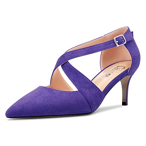 Castamere Damen Mittlerem Stiletto Absatz Heel Spitze Zehenkappe Pumps Kreuzriemen Sexy Klassisch 6.5 cm Heels Violett Wildleder 38 EU von Castamere