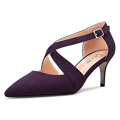 Castamere Damen Mittlerem Stiletto Absatz Heel Spitze Zehenkappe Pumps Kreuzriemen Sexy Klassisch 6.5 cm Heels Violett Wildleder A 42 EU von Castamere