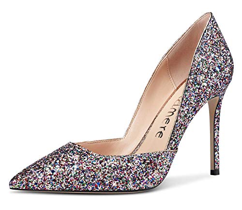 Castamere Damen Mode D'Orsay High Heels Spitzen Zehen Stilettos Slip-On Pumps 10CM Heel Mehrfarbig Bunt Glitter Schuhe EU 38.5 von Castamere