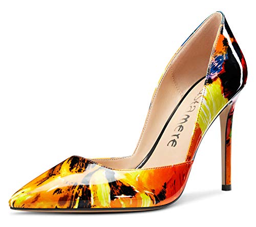 Castamere Damen Mode D'Orsay High Heels Spitzen Zehen Stilettos Slip-On Pumps 10CM Heel Mehrfarbig Lackleder Schuhe EU 38 von Castamere