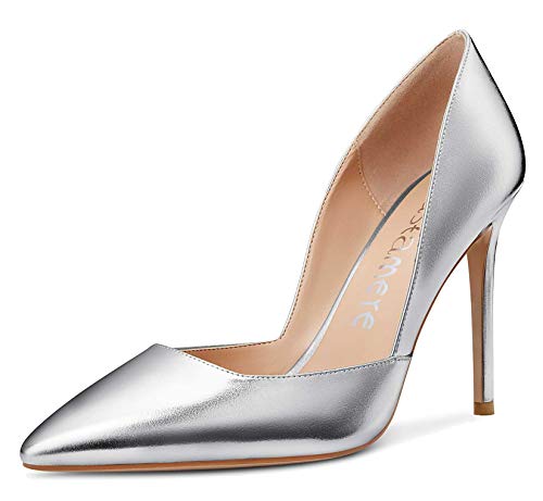 Castamere Damen Mode D'Orsay High Heels Spitzen Zehen Stilettos Slip-On Pumps 10CM Heel Silber Pu Schuhe EU 41.5 von Castamere