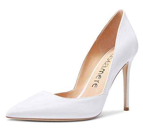 Castamere Damen Mode D'Orsay High Heels Spitzen Zehen Stilettos Slip-On Pumps 10CM Heel Weiß Satin Schuhe EU 38.5 von Castamere