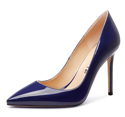 Castamere Damen Mode High Heels Spitzen Zehen Stilettos Slip-On Pumps 10CM Blau Navy Lackleder Schuhe EU 39 von Castamere