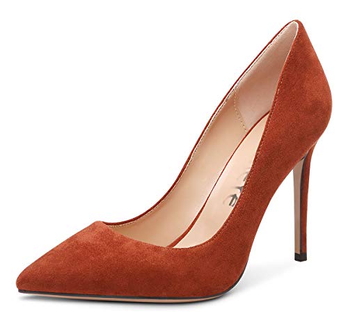 Castamere Damen Mode High Heels Spitzen Zehen Stilettos Slip-On Pumps 10CM Braun Wildleder Schuhe EU 38.5 von Castamere
