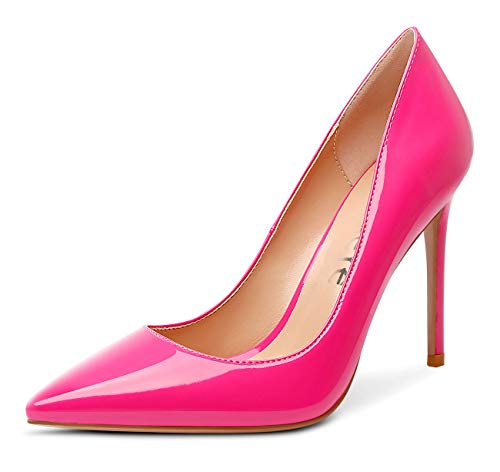 Castamere Damen Mode High Heels Spitzen Zehen Stilettos Slip-On Pumps 10CM Pink Lackleder Schuhe EU 37.5 von Castamere
