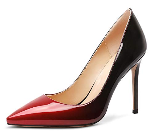 Castamere Damen Mode High Heels Spitzen Zehen Stilettos Slip-On Pumps 10CM Rot Schwarz Lackleder Schuhe EU 37 von Castamere