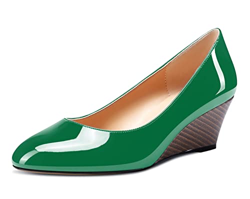 Castamere Damen Mode Keilabsatz High Heels Mittel Heel Pumps Grün Lackleder Schuhe EU 39 von Castamere