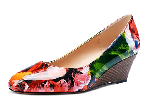Castamere Damen Mode Keilabsatz High Heels Mittel Heel Pumps Mehrfarbig Lackleder Schuhe EU 44 von Castamere