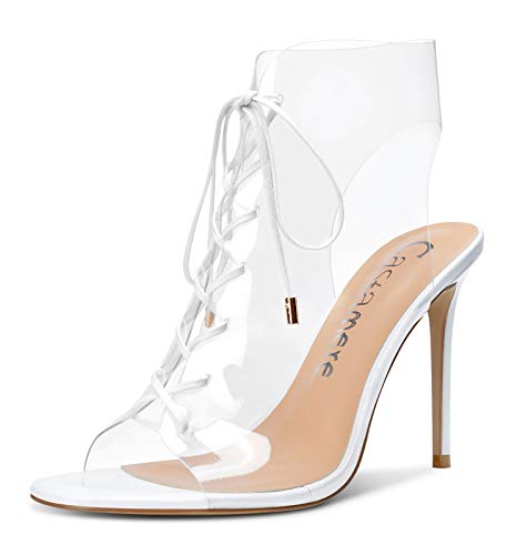 Castamere Damen Mode-Sandalen Klar Transparent Stilettos 10CM High Heels Weiß Schuhe EU 36 von Castamere