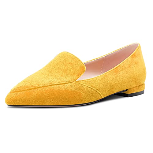 Castamere Damen Niedrige Absatz Heel Spitze Zehenkappe Slip-on Pumps Hochzeit Büroschuhe Schuhe Gelb Wildleder 42 EU von Castamere