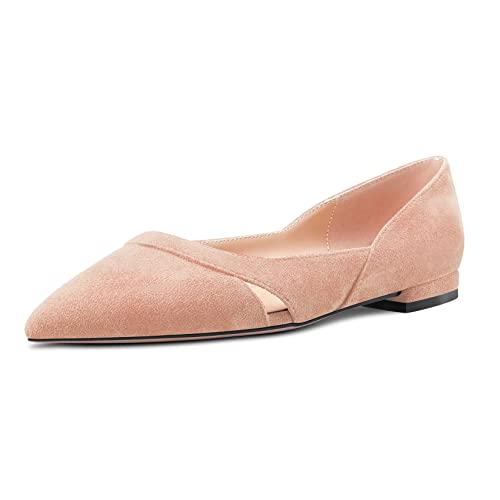 Castamere Damen Niedrige Absatz Heel Spitze Zehenkappe Slip-on Pumps Hochzeit Klassisch 1 cm Heels Beige Wildleder 44 EU von Castamere