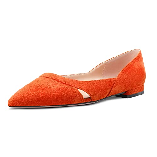 Castamere Damen Niedrige Absatz Heel Spitze Zehenkappe Slip-on Pumps Hochzeit Klassisch 1 cm Heels Orange Wildleder 38 EU von Castamere
