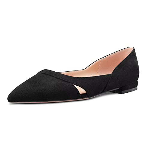 Castamere Damen Niedrige Absatz Heel Spitze Zehenkappe Slip-on Pumps Hochzeit Klassisch 1 cm Heels Schwarz Wildleder 40 EU von Castamere