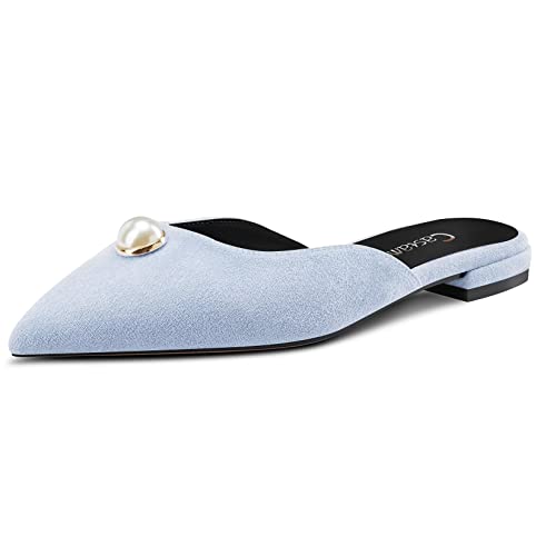 Castamere Damen Niedrige Absatz Heel Spitze Zehenkappe Slip-on Sandalen Hochzeit Dress 1 CM Heels Hellblau 41 EU von Castamere