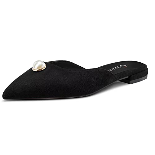 Castamere Damen Niedrige Absatz Heel Spitze Zehenkappe Slip-on Sandalen Hochzeit Dress 1 CM Heels Schwarz 41 EU von Castamere