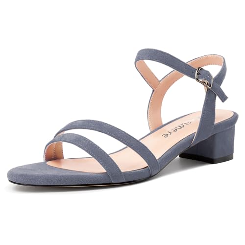 Castamere Damen Niedrige Chunky Blockabsatz Kitten Absatz Heel Open Zehenkappe Knöchelriemen Slingback Sandalen Abschlussball Dress 3 CM Heels Grau 36 EU von Castamere