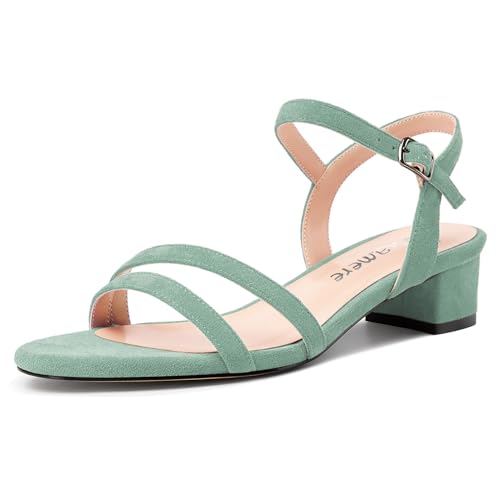 Castamere Damen Niedrige Chunky Blockabsatz Kitten Absatz Heel Open Zehenkappe Knöchelriemen Slingback Sandalen Abschlussball Dress 3 CM Heels Grün 41 EU von Castamere