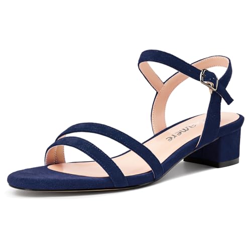 Castamere Damen Niedrige Chunky Blockabsatz Kitten Absatz Heel Open Zehenkappe Knöchelriemen Slingback Sandalen Abschlussball Dress 3 CM Heels Marineblau 38 EU von Castamere