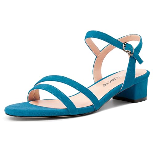 Castamere Damen Niedrige Chunky Blockabsatz Kitten Absatz Heel Open Zehenkappe Knöchelriemen Slingback Sandalen Abschlussball Dress 3 CM Heels Pfauenblau 38 EU von Castamere