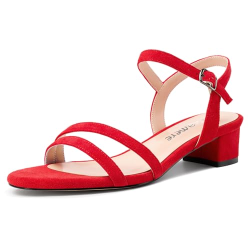 Castamere Damen Niedrige Chunky Blockabsatz Kitten Absatz Heel Open Zehenkappe Knöchelriemen Slingback Sandalen Abschlussball Dress 3 CM Heels Rot 38 EU von Castamere