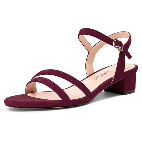 Castamere Damen Niedrige Chunky Blockabsatz Kitten Absatz Heel Open Zehenkappe Knöchelriemen Slingback Sandalen Abschlussball Dress 3 CM Heels Weinrot 39 EU von Castamere