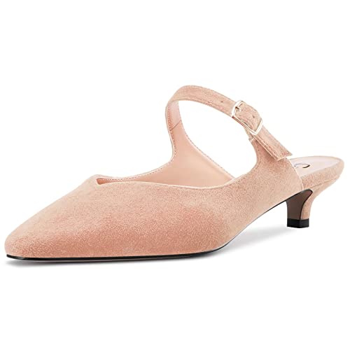 Castamere Damen Niedrige Kitten Absatz Heel Eckige Zehenkappe Slip-on Sandalen Party Klassisch 3 CM Heels Beige 43 EU von Castamere