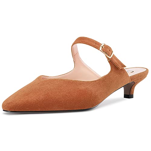 Castamere Damen Niedrige Kitten Absatz Heel Eckige Zehenkappe Slip-on Sandalen Party Klassisch 3 CM Heels Braun 40 EU von Castamere