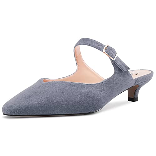 Castamere Damen Niedrige Kitten Absatz Heel Eckige Zehenkappe Slip-on Sandalen Party Klassisch 3 CM Heels Grau 40 EU von Castamere