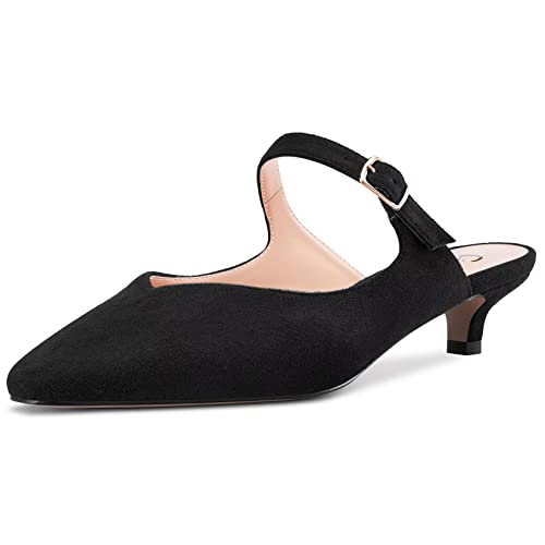 Castamere Damen Niedrige Kitten Absatz Heel Eckige Zehenkappe Slip-on Sandalen Party Klassisch 3 CM Heels Schwarz 39 EU von Castamere