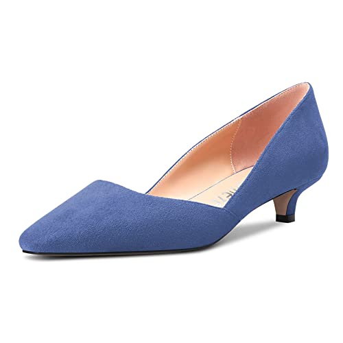 Castamere Damen Niedrige Kitten Absatz Heel Geschlossene Eckige Zehenkappe Pumps Slip-on Klassisch Cute Büroschuhe 3.5 cm Heels Party Schuhe Blau 39 EU von Castamere