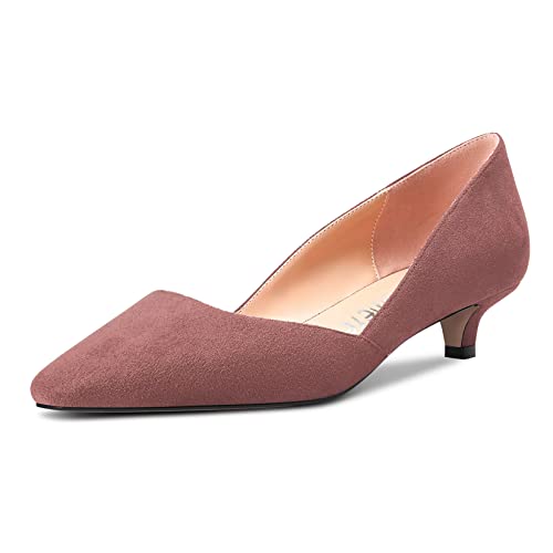 Castamere Damen Niedrige Kitten Absatz Heel Geschlossene Eckige Zehenkappe Pumps Slip-on Klassisch Cute Büroschuhe 3.5 cm Heels Party Schuhe Braun B 41 EU von Castamere