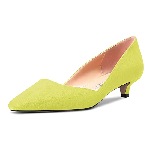 Castamere Damen Niedrige Kitten Absatz Heel Geschlossene Eckige Zehenkappe Pumps Slip-on Klassisch Cute Büroschuhe 3.5 cm Heels Party Schuhe Gelb A 41 EU von Castamere
