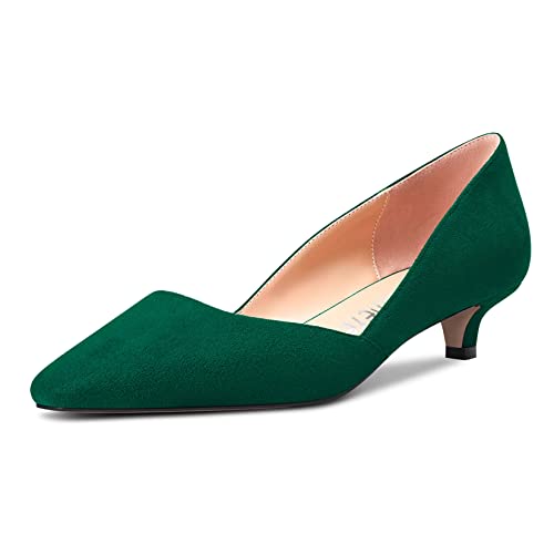 Castamere Damen Niedrige Kitten Absatz Heel Geschlossene Eckige Zehenkappe Pumps Slip-on Klassisch Cute Büroschuhe 3.5 cm Heels Party Schuhe Grün C 41 EU von Castamere