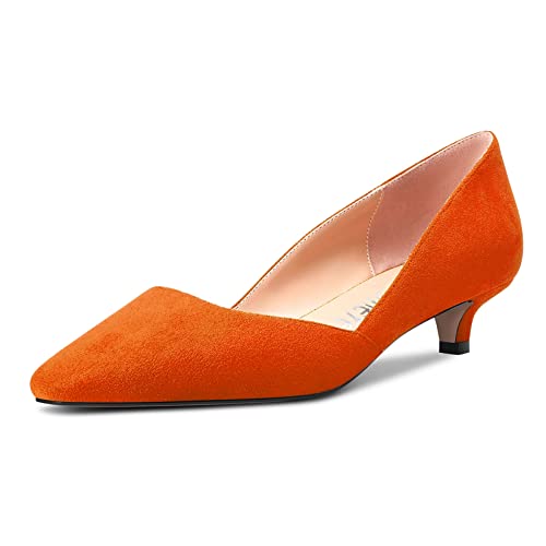 Castamere Damen Niedrige Kitten Absatz Heel Geschlossene Eckige Zehenkappe Pumps Slip-on Klassisch Cute Büroschuhe 3.5 cm Heels Party Schuhe Orange 43 EU von Castamere