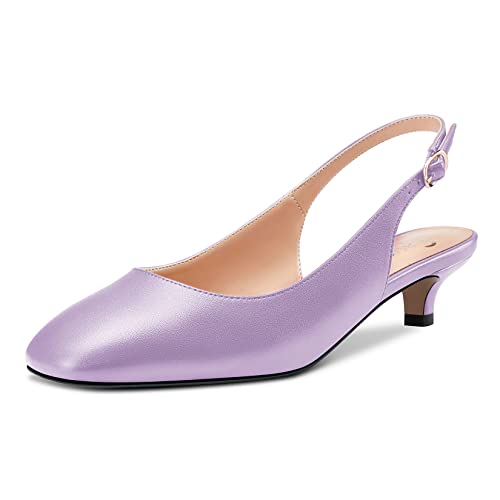 Castamere Damen Niedrige Kitten Absatz Heel Geschlossene Eckige Zehenkappe Slip-on Pumps Slingback Klassisch Dress Sandalen 3.5 CM Heels Violett Matt 36 EU von Castamere