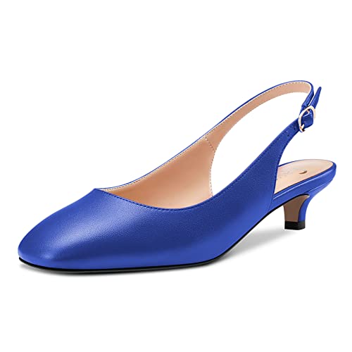 Castamere Damen Niedrige Kitten Absatz Heel Geschlossene Eckige Zehenkappe Slip-on Pumps Slingback Klassisch Dress Sandalen 3.5 cm Heels Blau 42 EU von Castamere