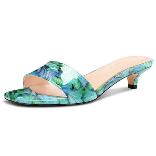 Castamere Damen Niedrige Kitten Absatz Heel Peep Open Zehenkappe Pantoletten Schuhe Lässig Dress Abschlussball Sandalen 3.5 CM Heels Grüner Wirbel 39 EU von Castamere
