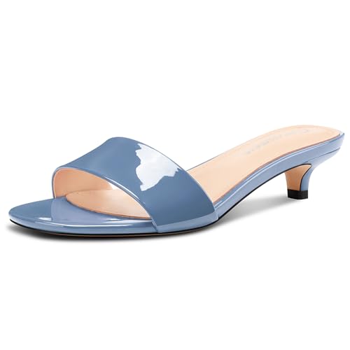 Castamere Damen Niedrige Kitten Absatz Heel Peep Open Zehenkappe Pantoletten Schuhe Lässig Dress Abschlussball Sandalen 3.5 CM Heels Kobaltblau 38 EU von Castamere
