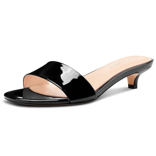 Castamere Damen Niedrige Kitten Absatz Heel Peep Open Zehenkappe Pantoletten Schuhe Lässig Dress Abschlussball Sandalen 3.5 CM Heels Schwarz 43 EU von Castamere