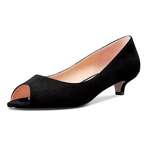 Castamere Damen Niedrige Kitten Absatz Heel Peep Open Zehenkappe Sandalen Slip-on Hochzeit Dress 3.5 CM Heels Schwarz Wildleder 41 EU von Castamere