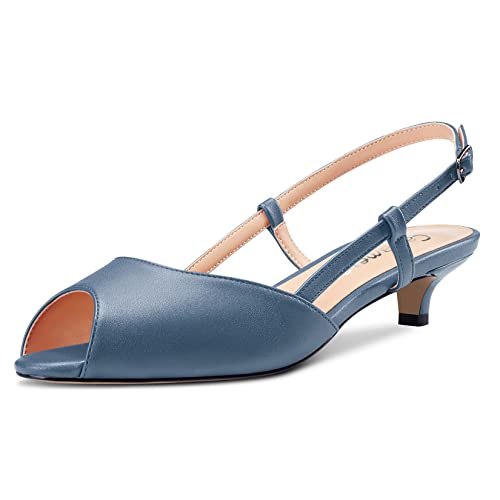 Castamere Damen Niedrige Kitten Absatz Heel Peep Open Zehenkappe Slip-on Slingback Sandalen Lässig Dress 3 CM Heels Denim Blau 42 EU von Castamere
