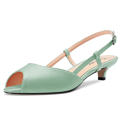 Castamere Damen Niedrige Kitten Absatz Heel Peep Open Zehenkappe Slip-on Slingback Sandalen Lässig Dress 3 CM Heels Hellgrün 41 EU von Castamere