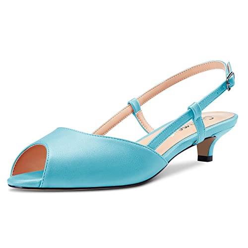 Castamere Damen Niedrige Kitten Absatz Heel Peep Open Zehenkappe Slip-on Slingback Sandalen Lässig Dress 3 CM Heels Himmelblau 42 EU Castamere Damen Niedrige Kitten Absatz Heel Peep Open Zehenkappe Slip-on Slingback Sandalen Lässig Dress 3 CM Heels Himmelblau 42 EU von Castamere