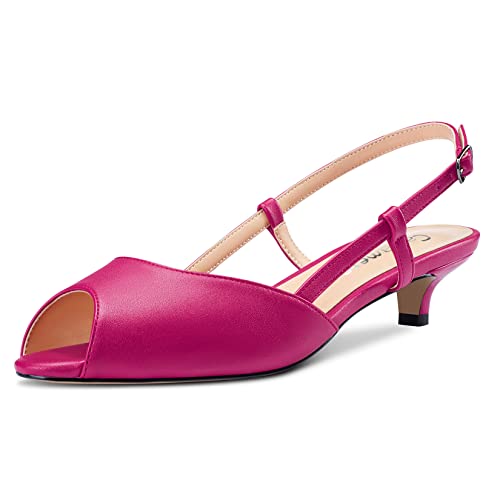 Castamere Damen Niedrige Kitten Absatz Heel Peep Open Zehenkappe Slip-on Slingback Sandalen Lässig Dress 3 CM Heels Magenta 39 EU von Castamere